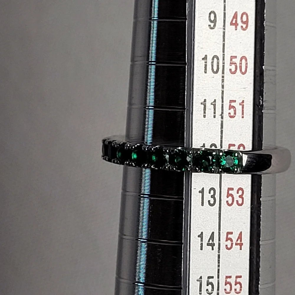 Sterling Silver Green Rhinestone Eternity Band Stackable Ring Size 6